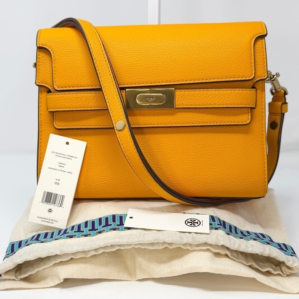 Tory Burch Lee Radziwill Shoulder Bag Sun Yellow Citrine Pebbled Leather NWT